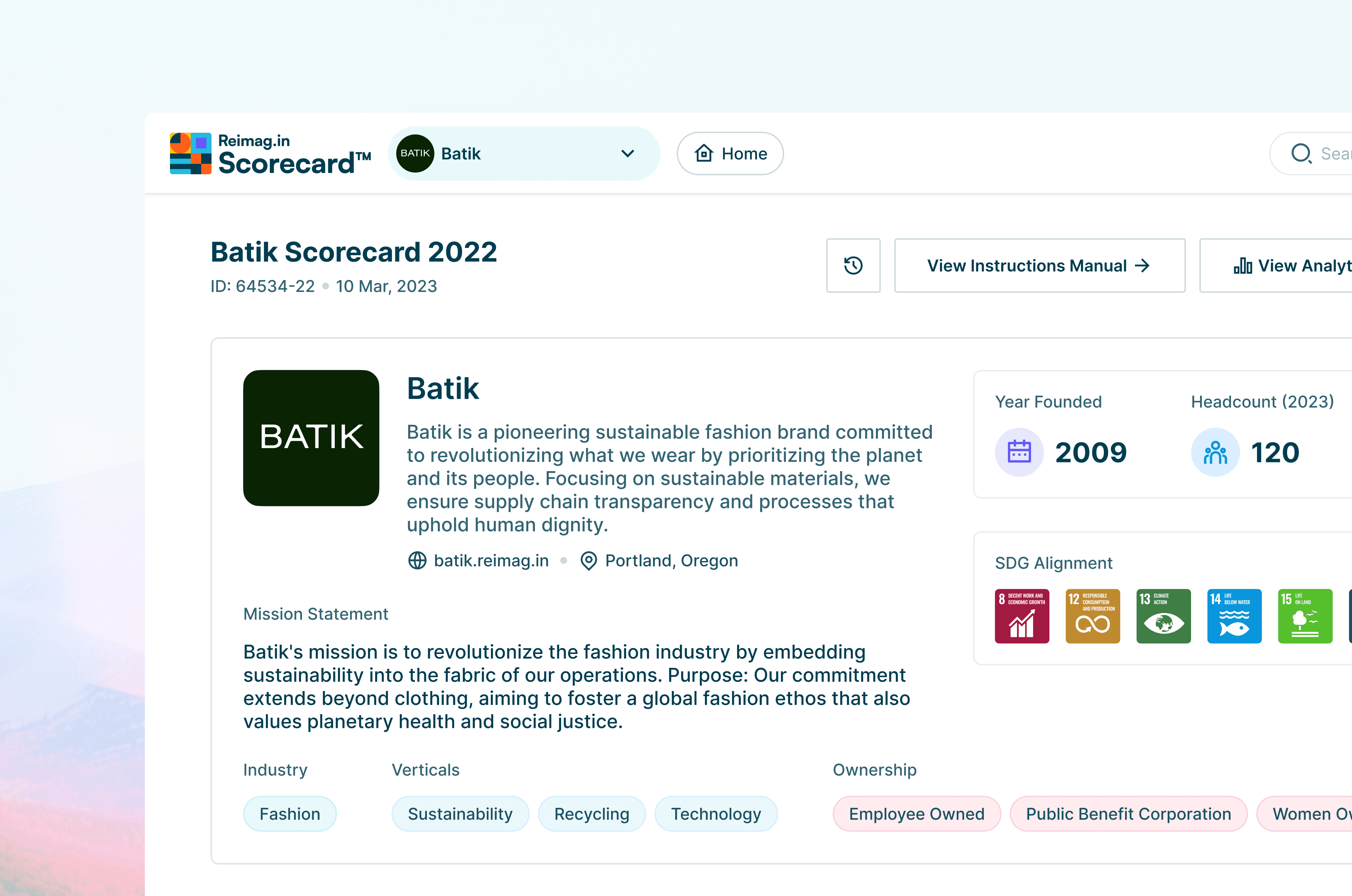 Reimag.in Scorecard dashboard