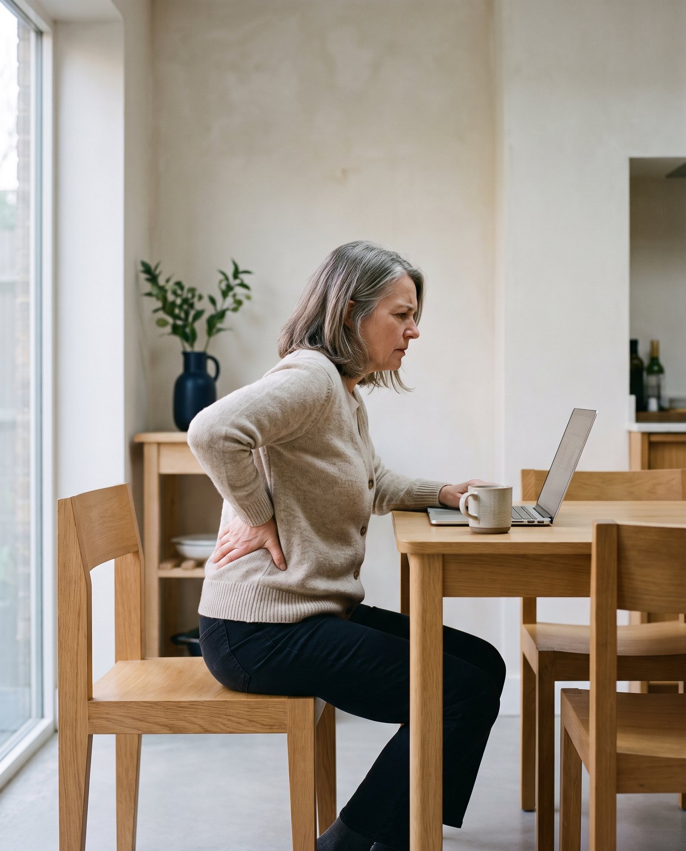 Perching on the front edge to keep weight off the back is one of the most common workarounds.