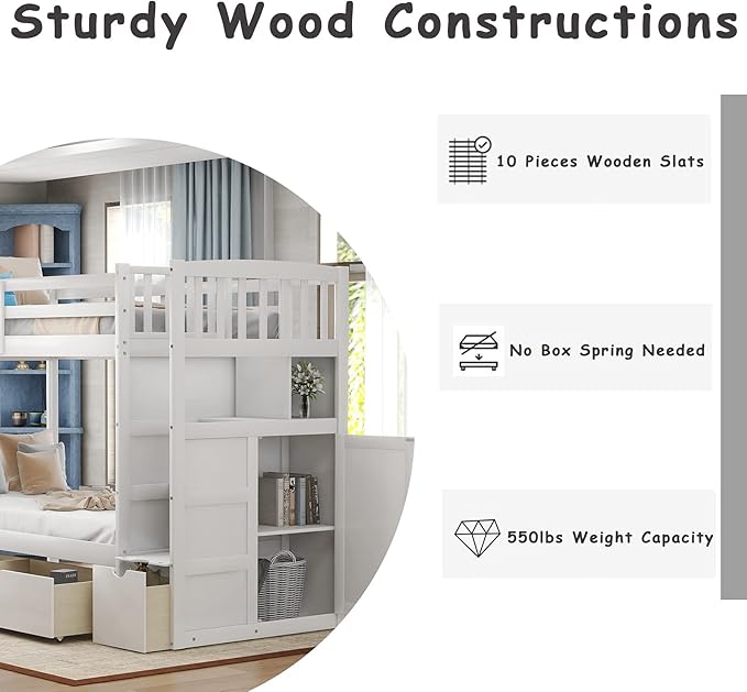 A perfect combination of sophistication and utility, the bunk bed stairs with drawers fits any space.