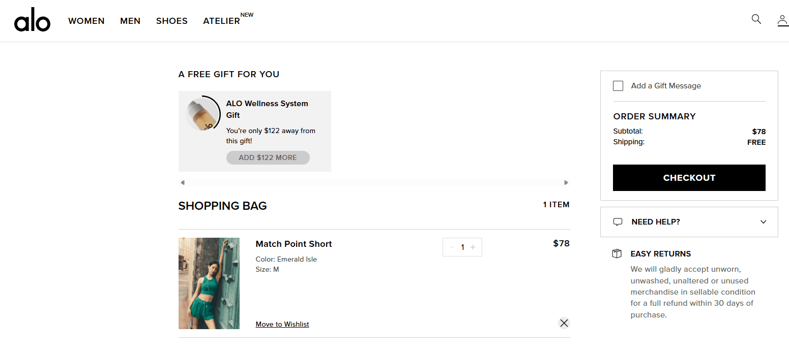 Cart Bundle example ft, Alo Yoga