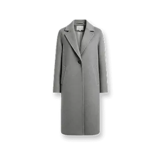 Long grey coat displayed against a neutral background