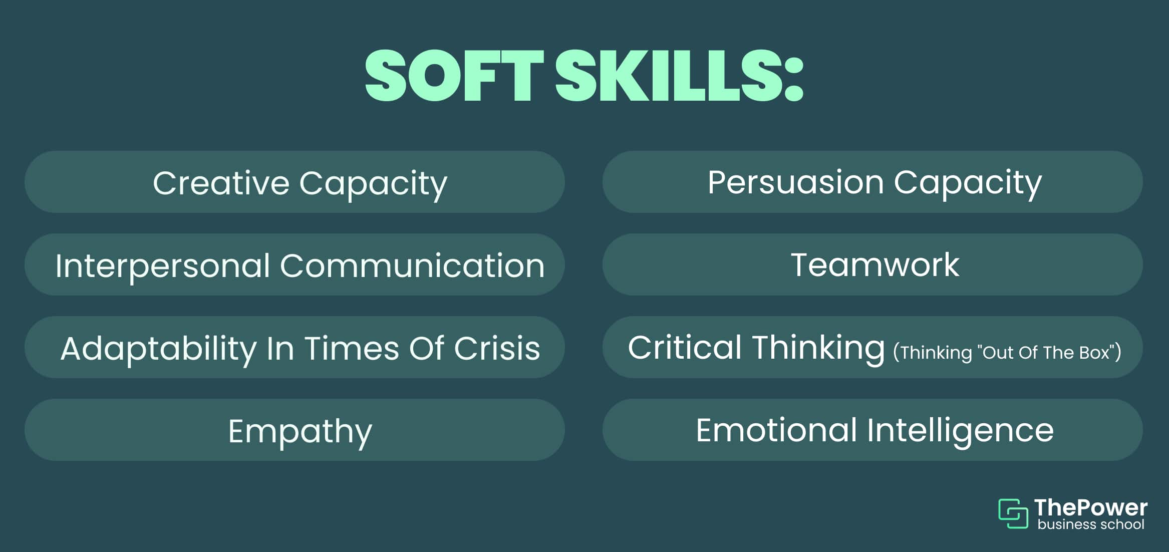 Some examples for soft skills are empathy, teamwork, creative capacity and others