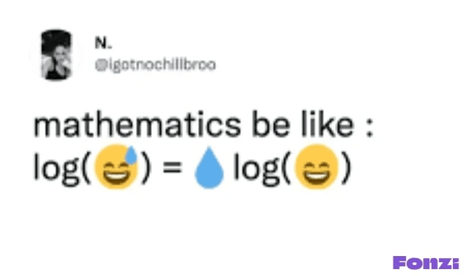 Meme using emojis to humorously represent a logarithmic identity.