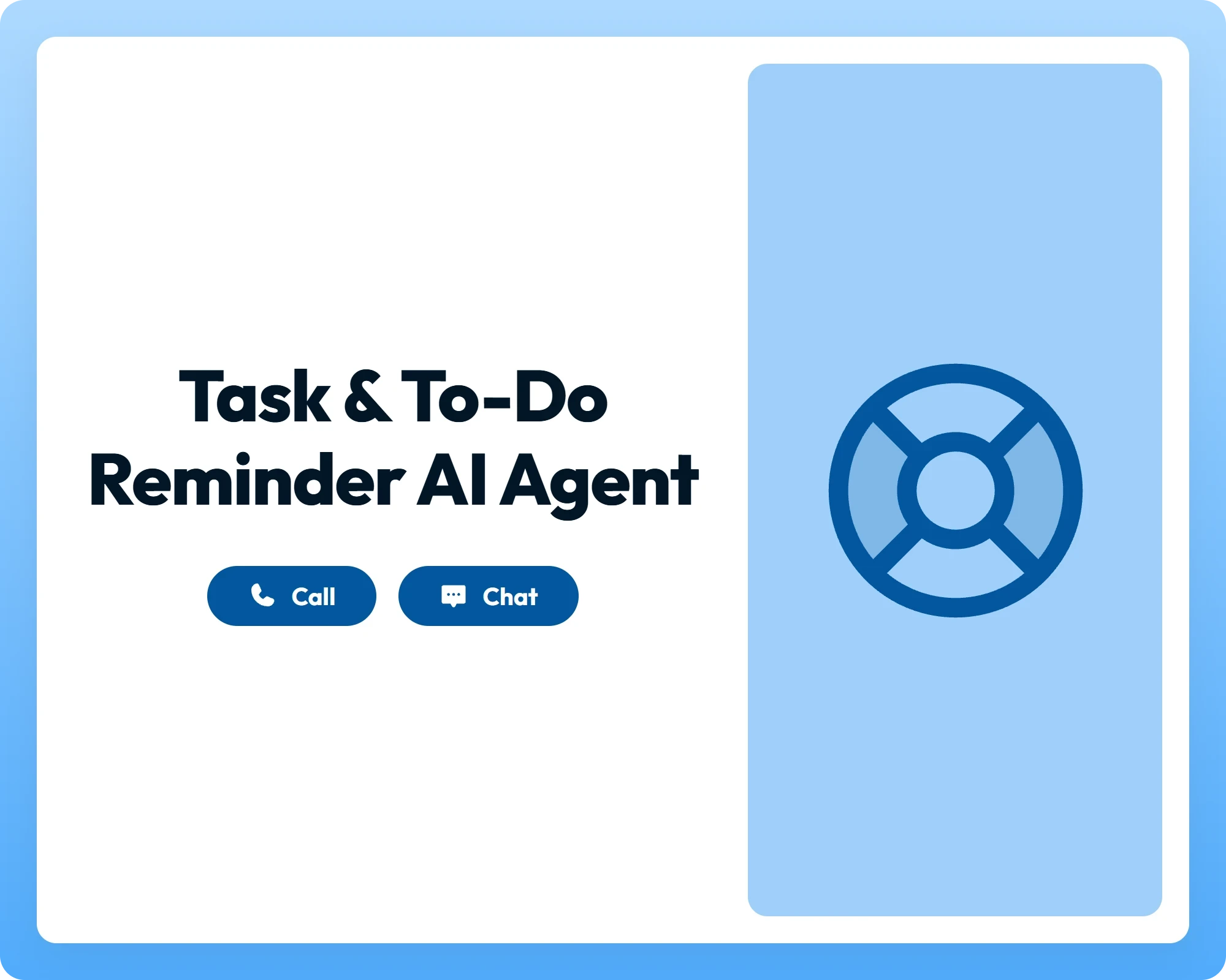 visual for task and to-do reminder ai business agent with call and chat support, featuring a lifebuoy icon panel