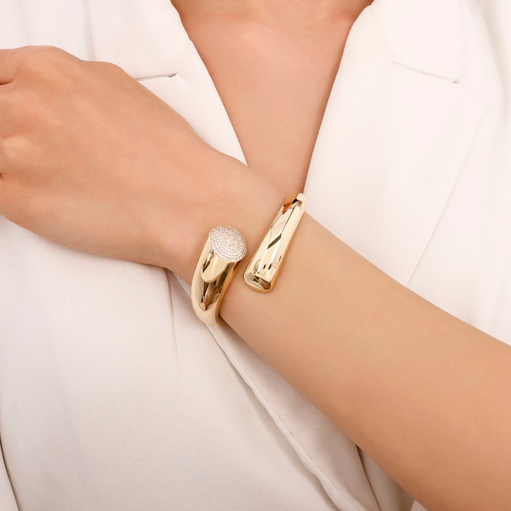 Assos Pırlanta 14 Ayar Altın Tasarım Kelepçe Modern Bilezik Modeli