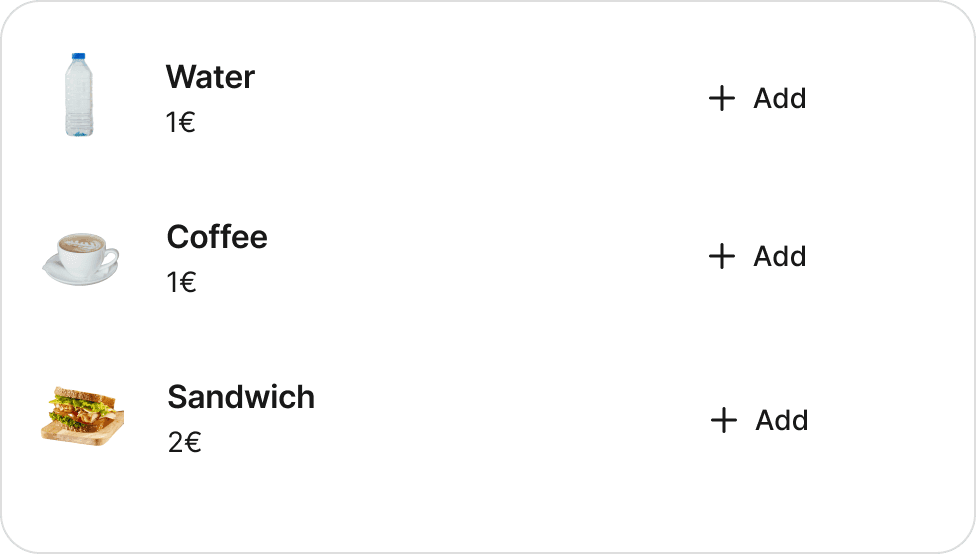 Add-ons like water and coffee can be added to a room booking