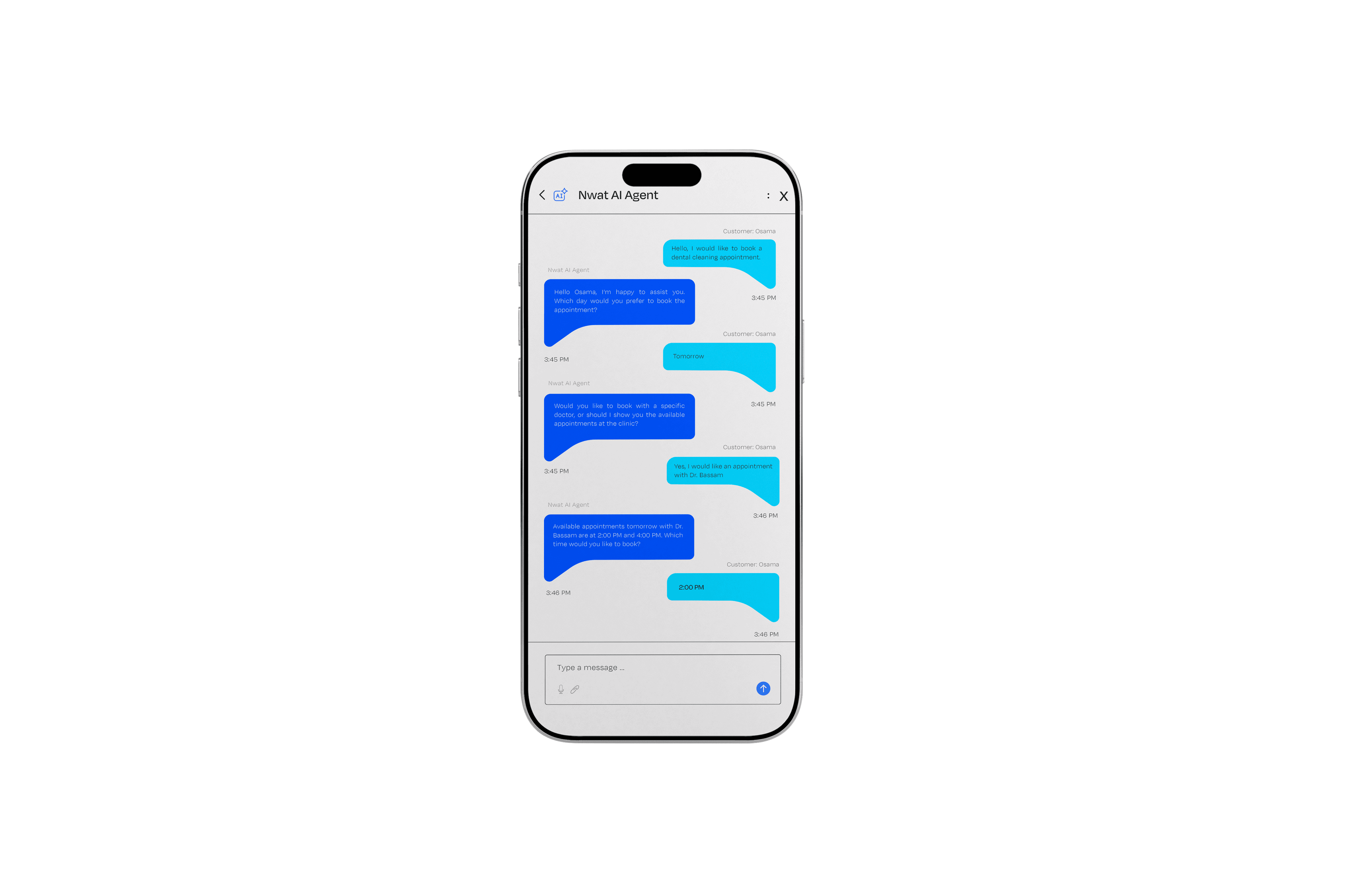 NWATAI smart conversation agent on mobile, replying to beneficiary inquiries in natural language