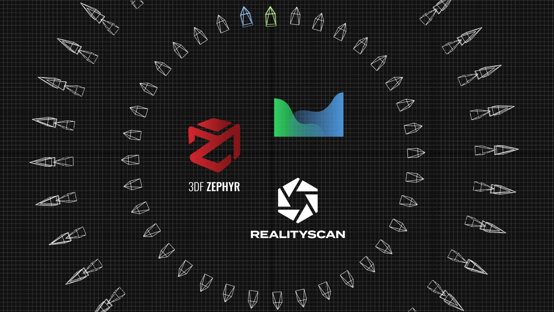 Logos of 3DF Zephyr, RealityScan and Metashape photogrammetry software