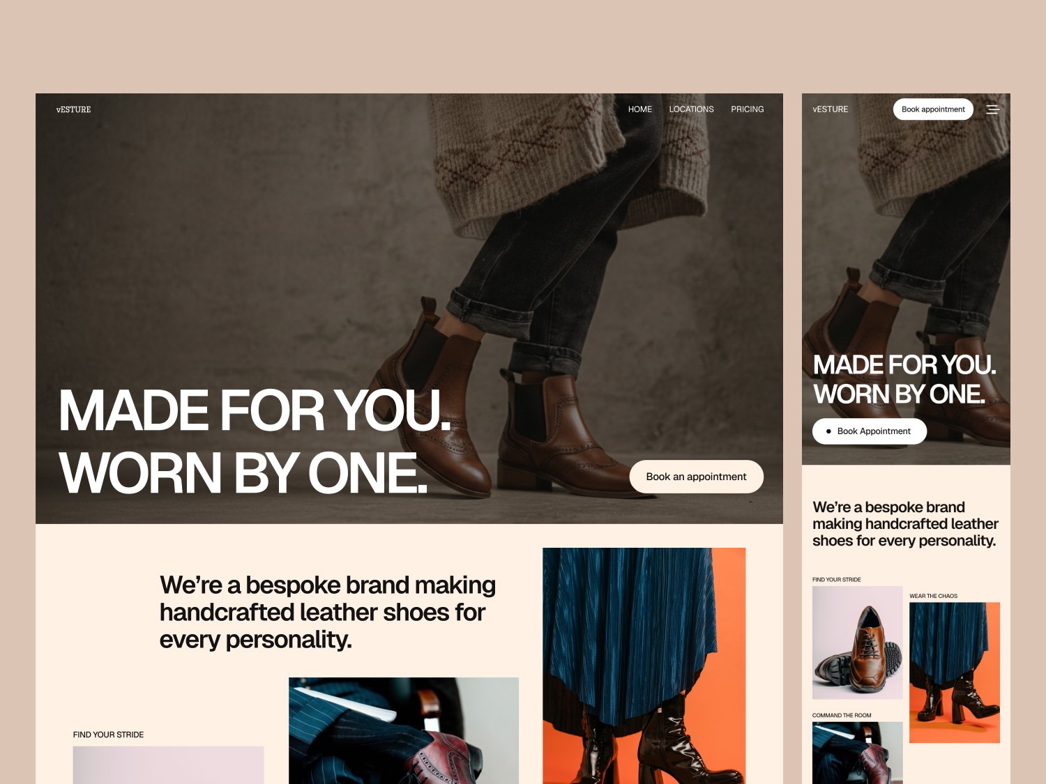 vesture website landing page