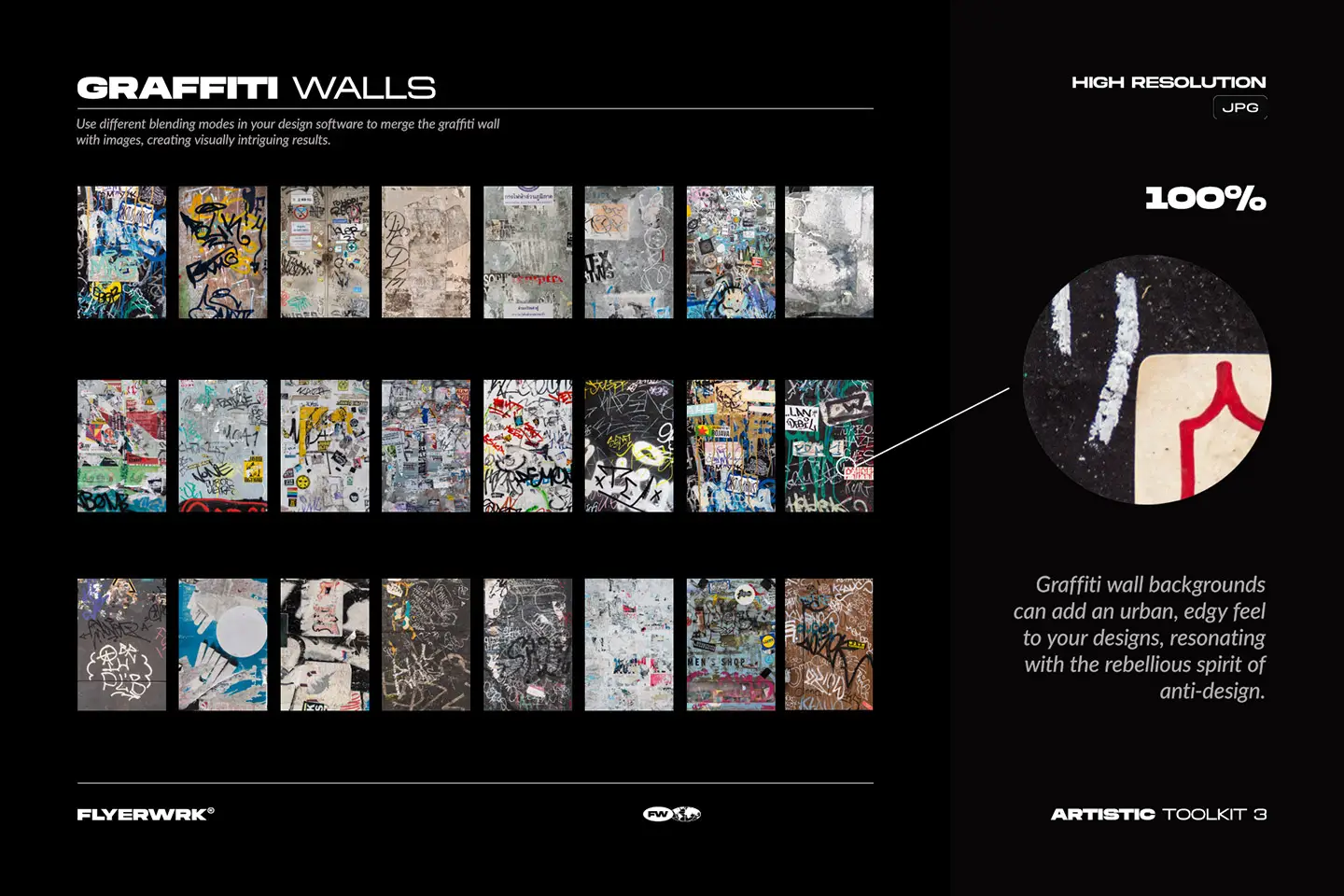 Artistic Toolkit 3 graffiti wall backgrounds with layered urban street textures