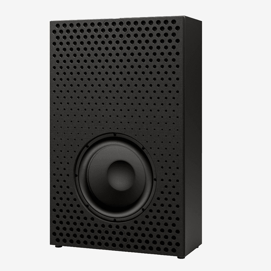 Black speaker with a perforated front panel