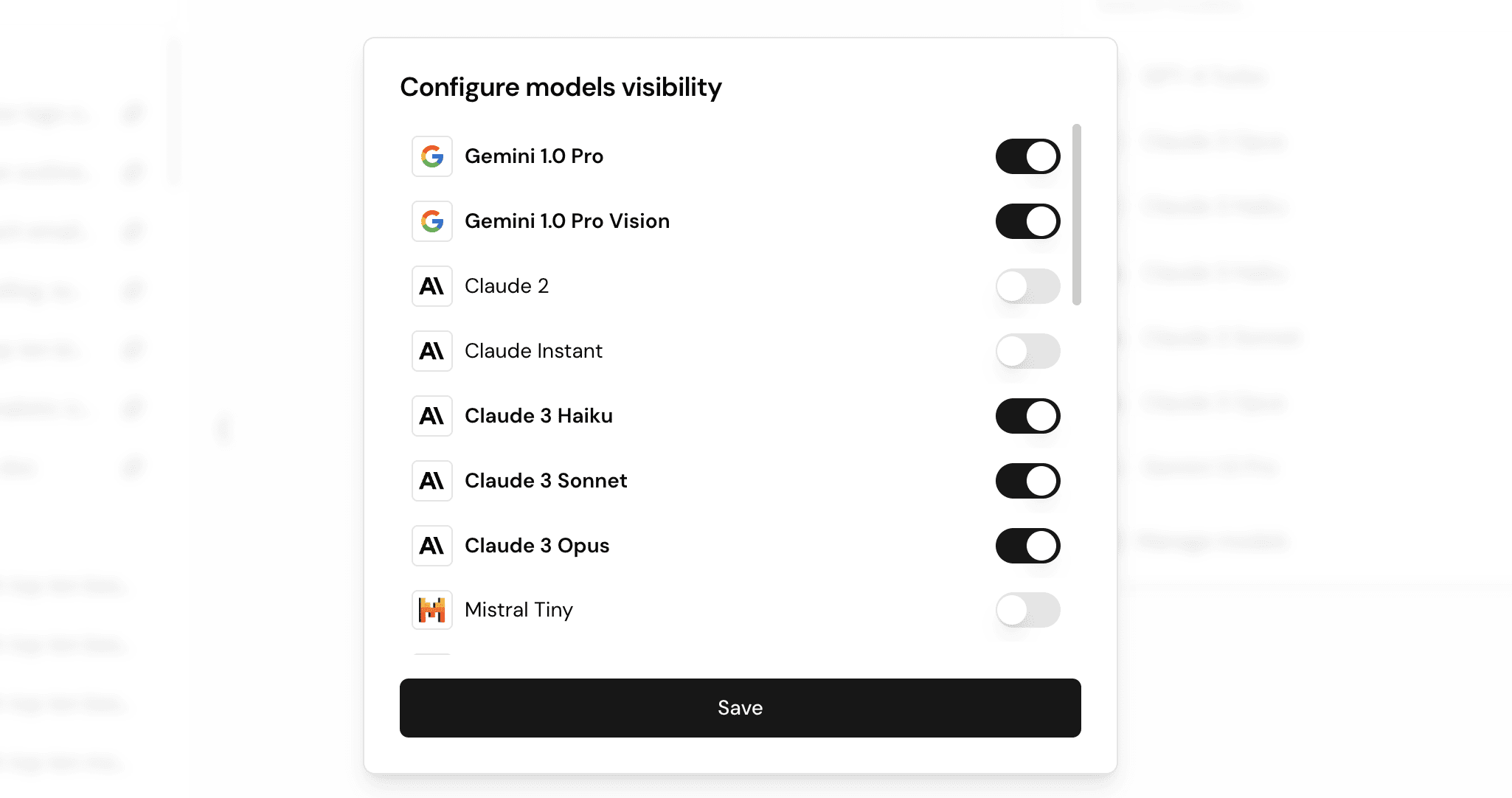 Manage AI models ChatLabs