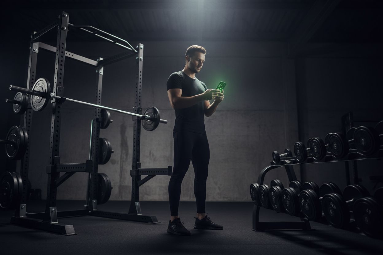 Person checking a workout app on a phone