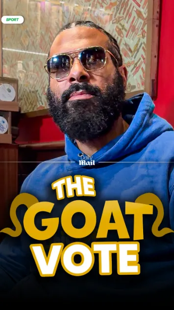 Daily Mail Sport poster titled “The GOAT Vote” featuring a man in sunglasses discussing the greatest athletes of all time.