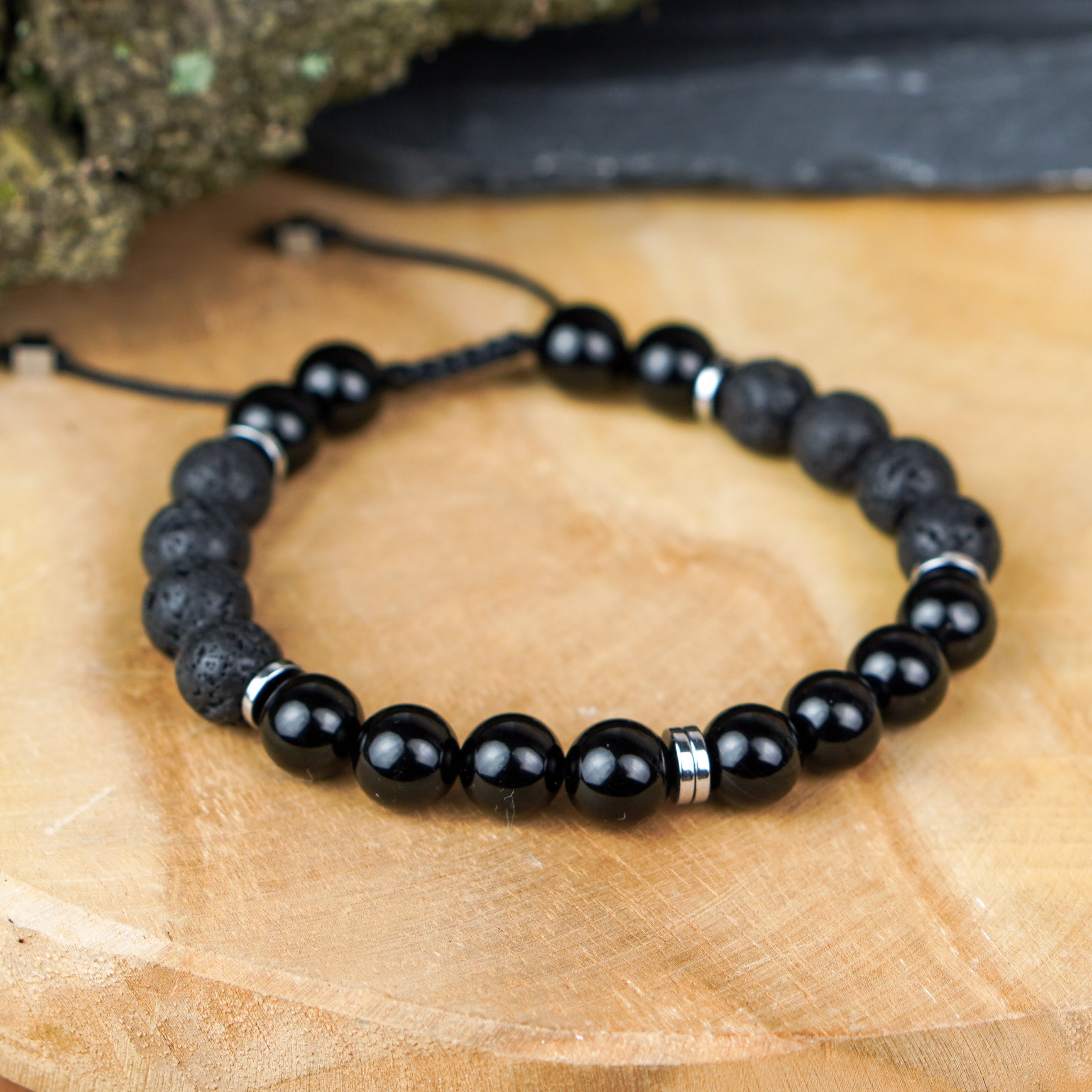 Bransoletka męska z onyksu, lawy wulkanicznej i hematytu elegancki talizman z serii AXIS