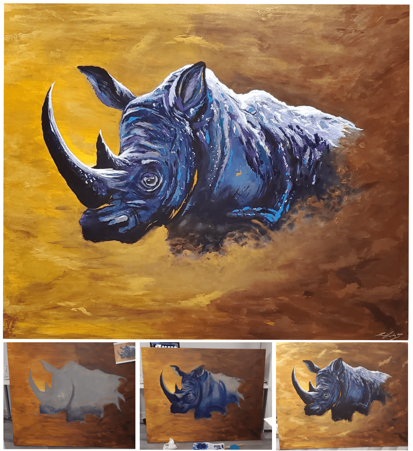 6 foot Rhino Acrylic Painting on Canvas