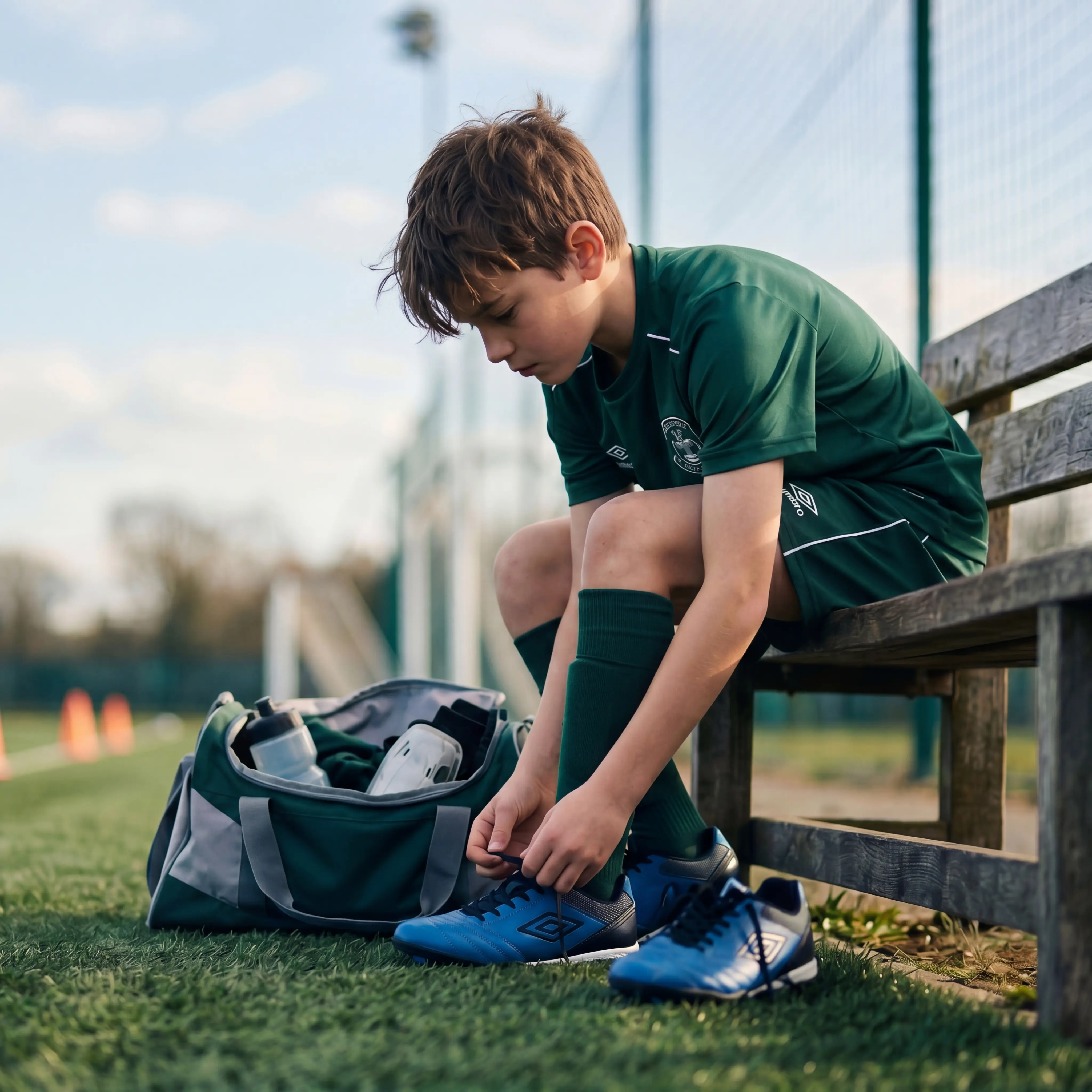 Kid tieng his laces