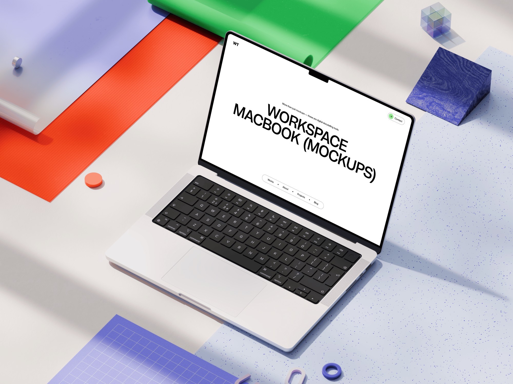 MacBook mockup on colorful desk
