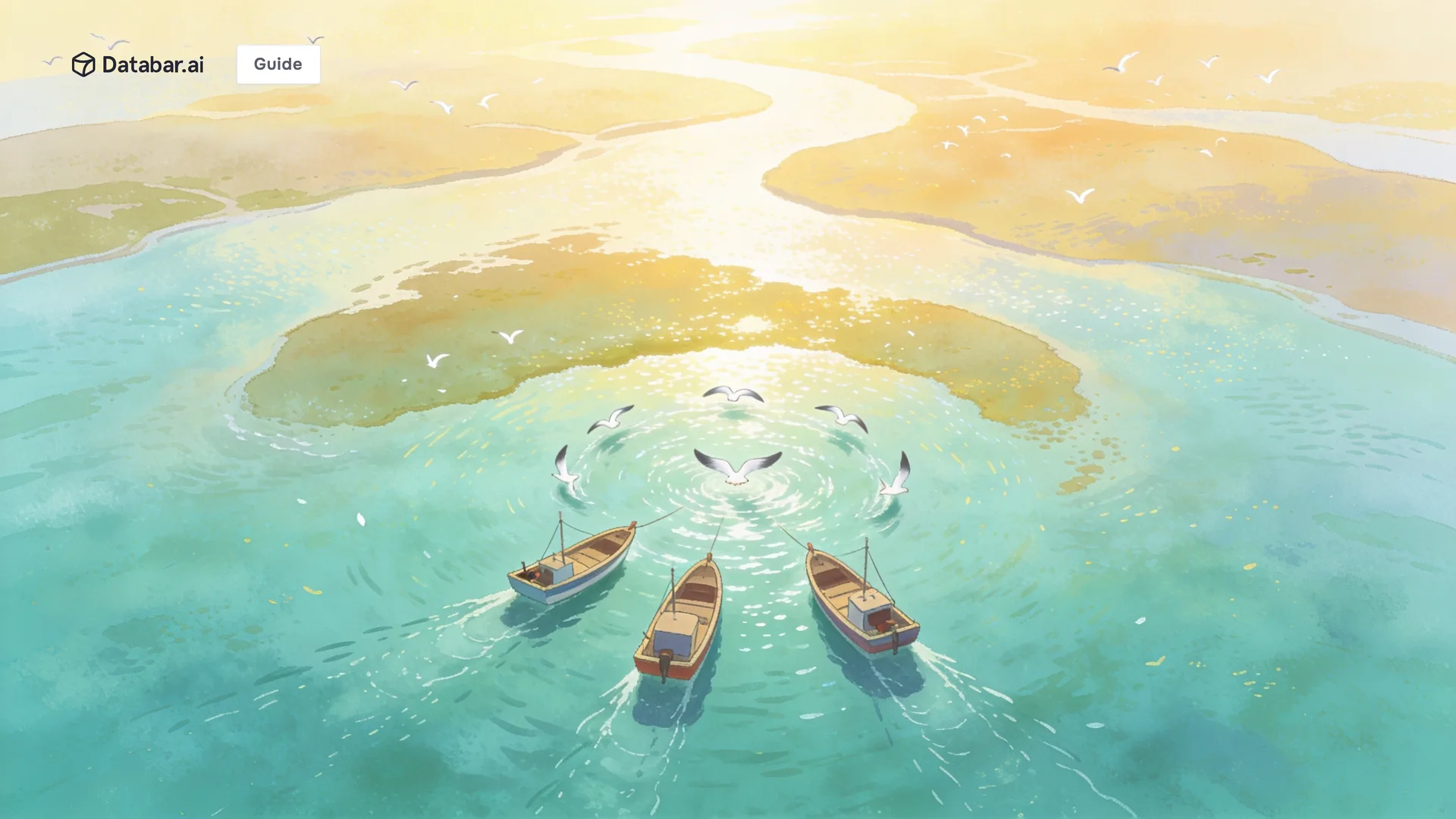 Signal-based GTM, illustrated as a bay at dawn where seabirds circle one patch of water and three boats converge on that spot