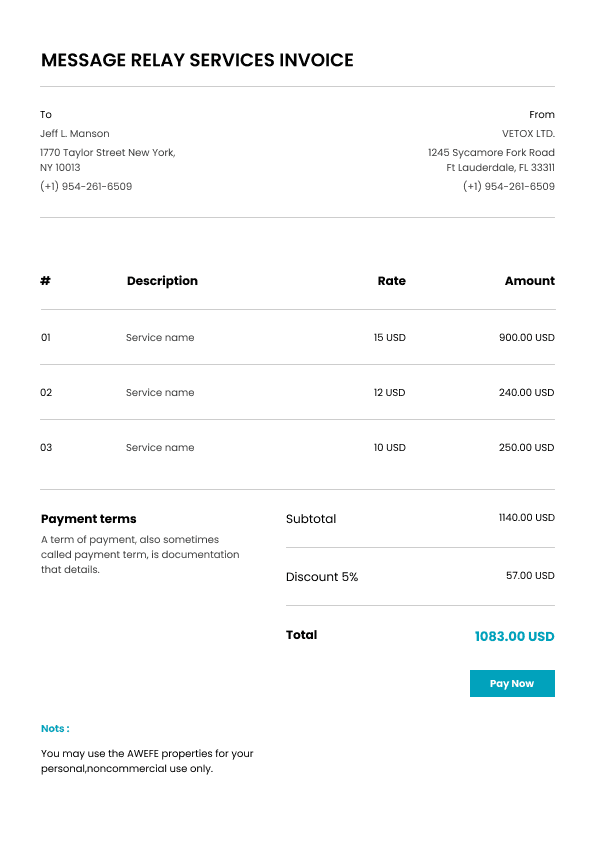 Message Relay Services Invoice 