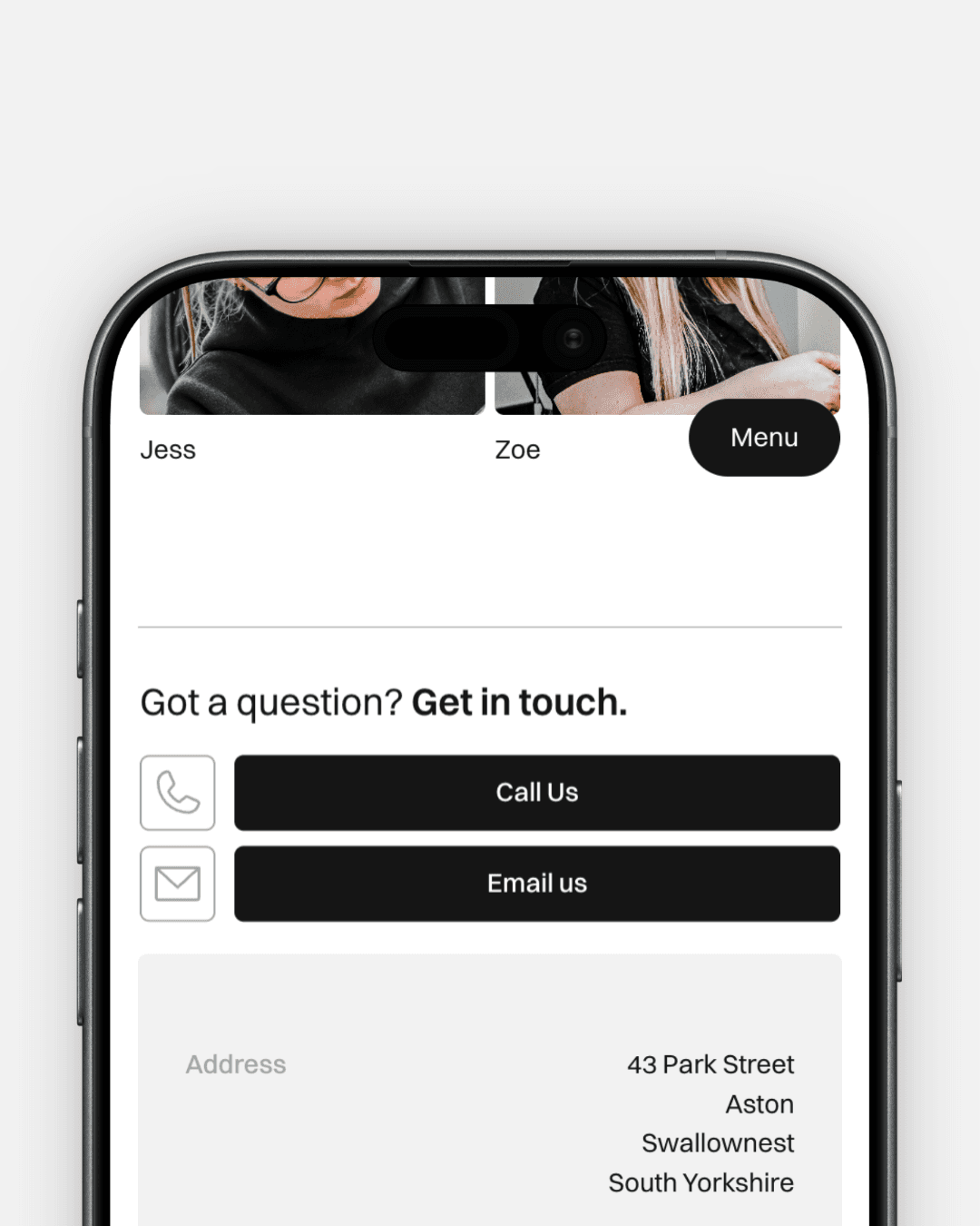 Web page mockup of The Kudo Studio minimalist website design, showcasing clean typography and a no-code web design layout.