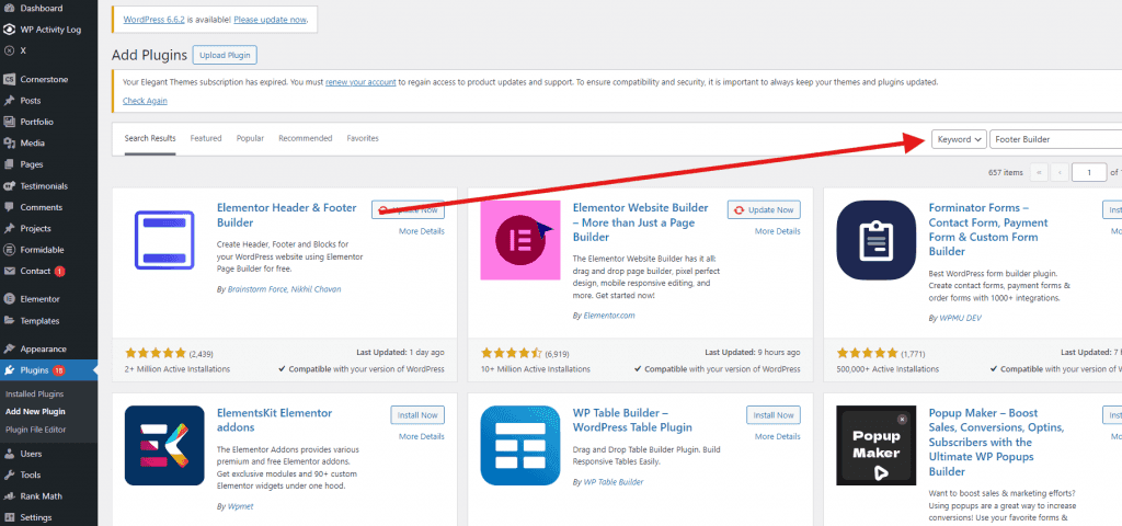 footer edit plugin search bar