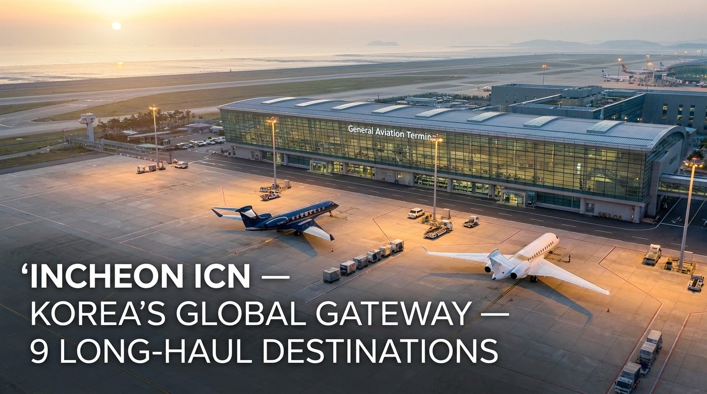 Incheon Airport private jet charter guide: long-haul Americas, Europe, and Middle East gateway on G650ER and Global 7500 โ 2026 ACK