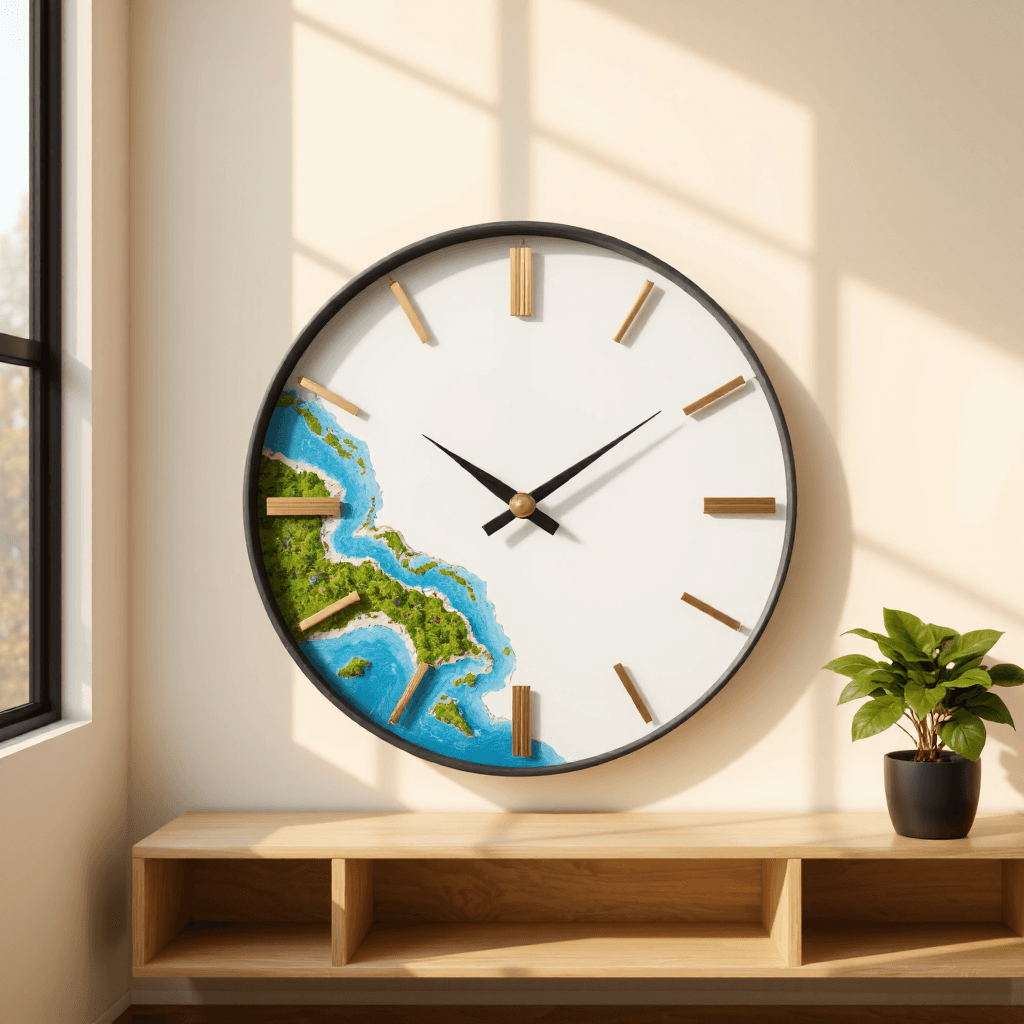 product photography of wall clock with decorative elements