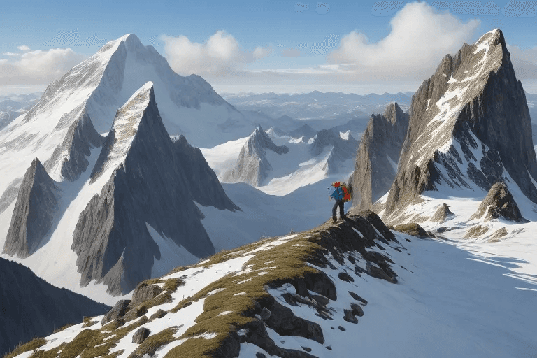 a person climbing a snowing mountain all alone