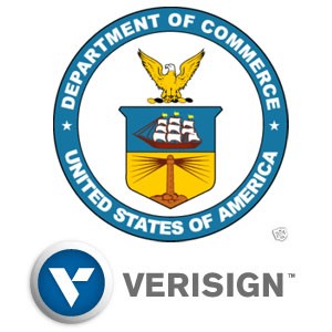 Logo of the US Department of Commerce above the logo of Verisign.