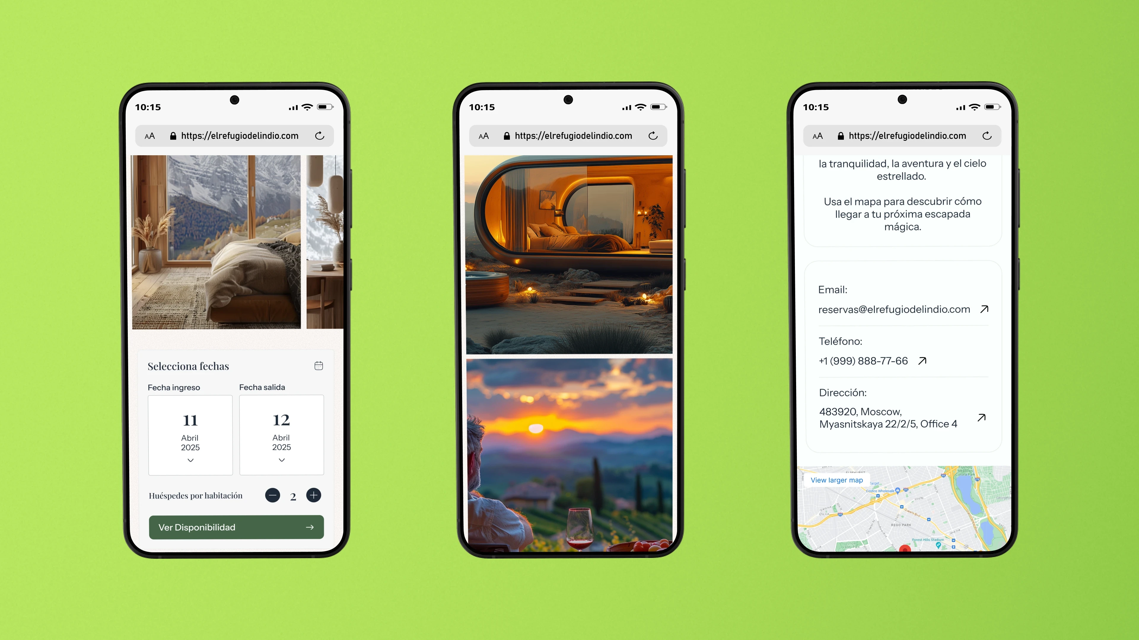 Mobile web design of the designed pages of the Indian Refuge