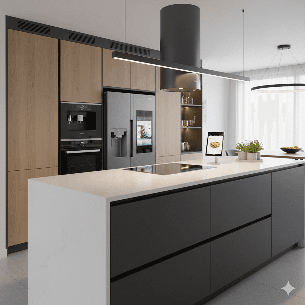 Modern modular kitchen with European cabinetry and high-end appliances, Gurugram property