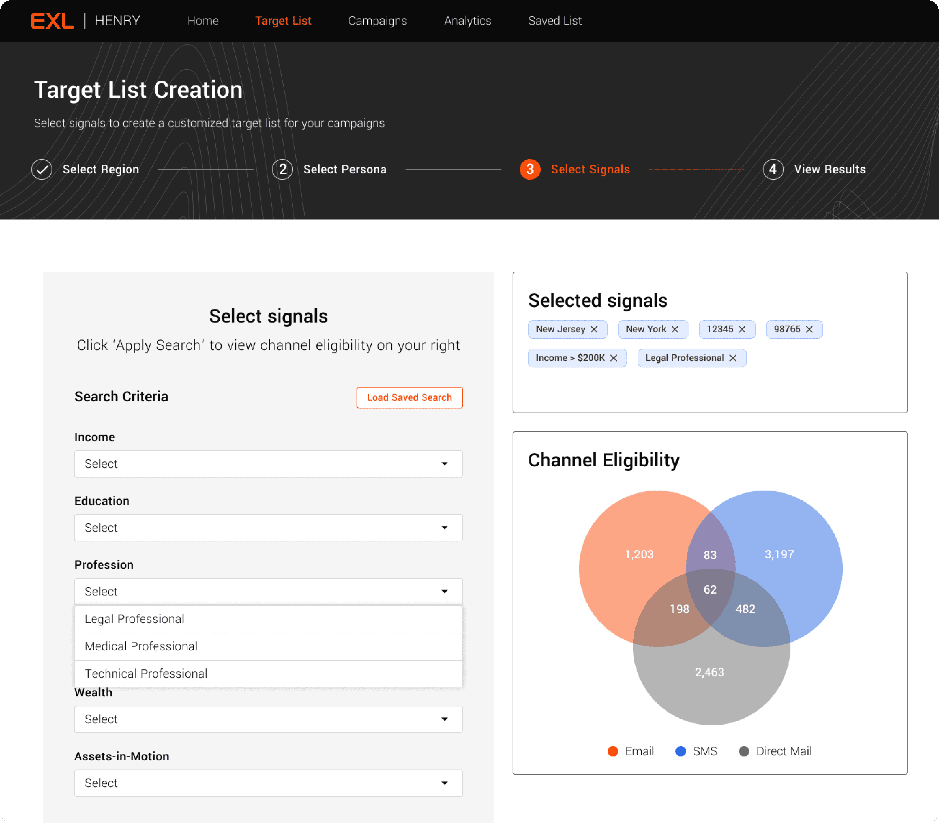 Woman in black suit against red background