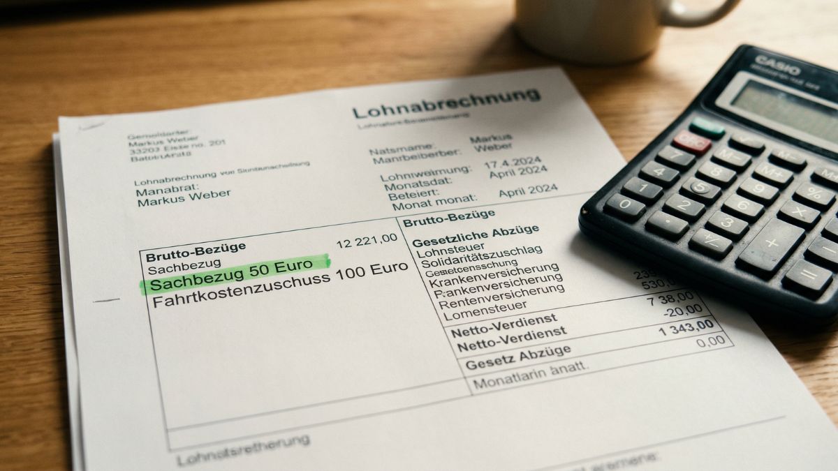 Gehaltsabrechnung mit hervorgehobener Zeile für den bKV-Sachbezug	