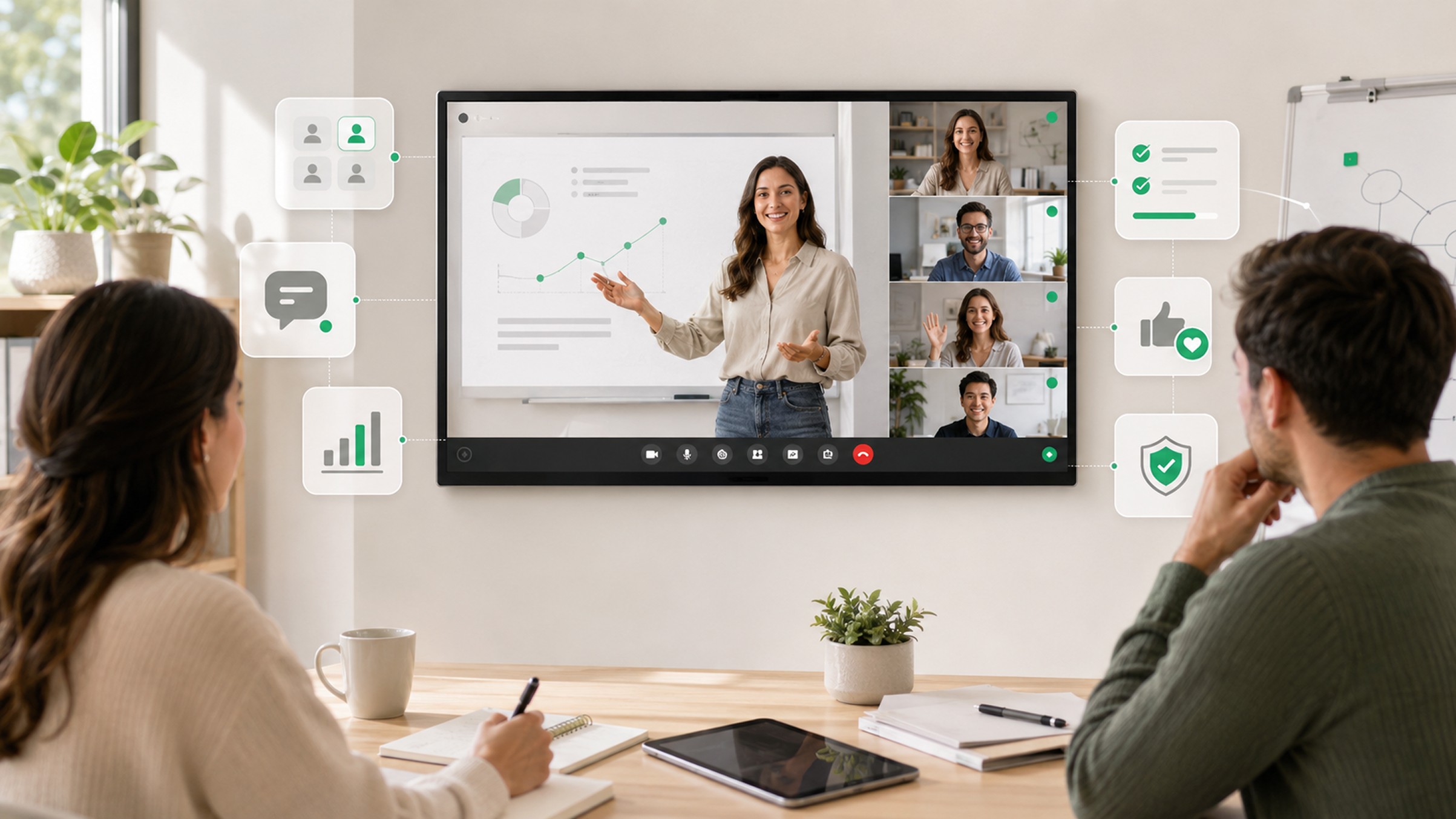 Virtual classroom platform showing live classes, learner engagement, analytics, and secure online teaching tools