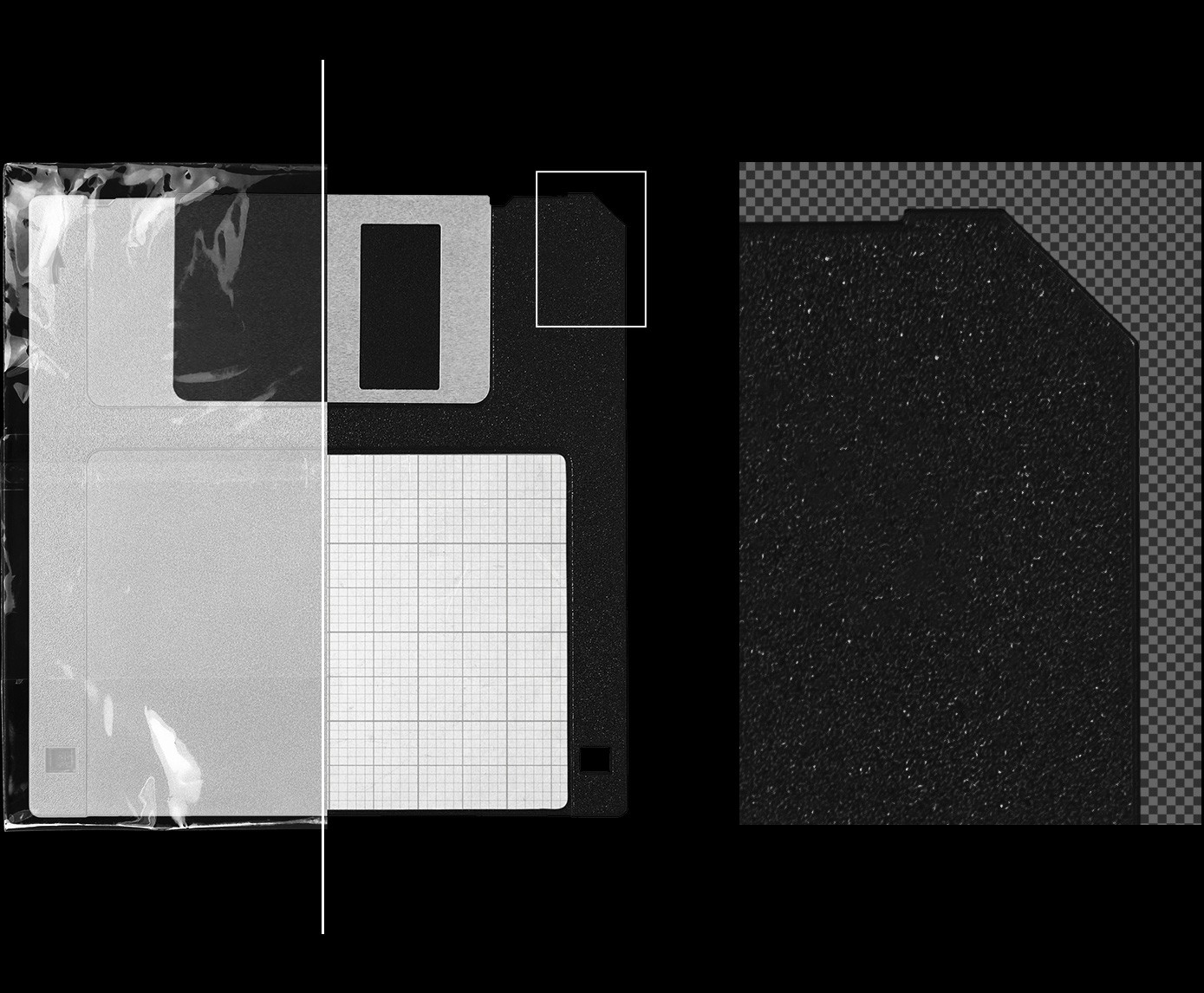 Macro close-up of the Vintage Floppy Disk 3.5 Inch Mockup highlighting realistic plastic grain and edges