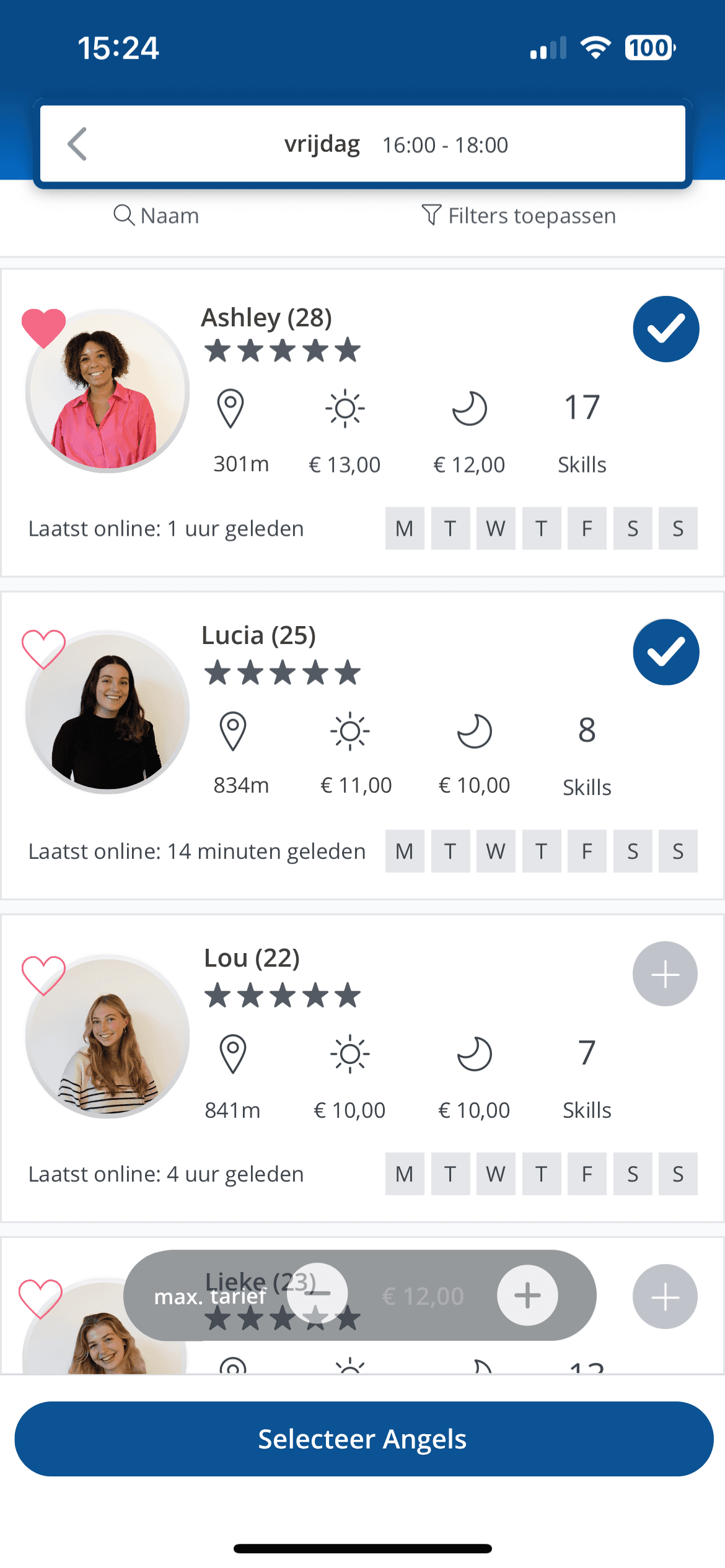 Selecteer jouw Angel via de app