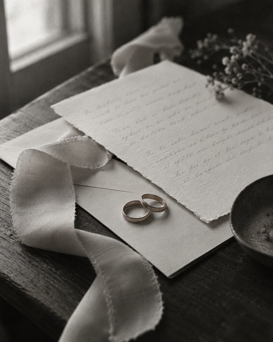 Handwritten vows and wedding rings