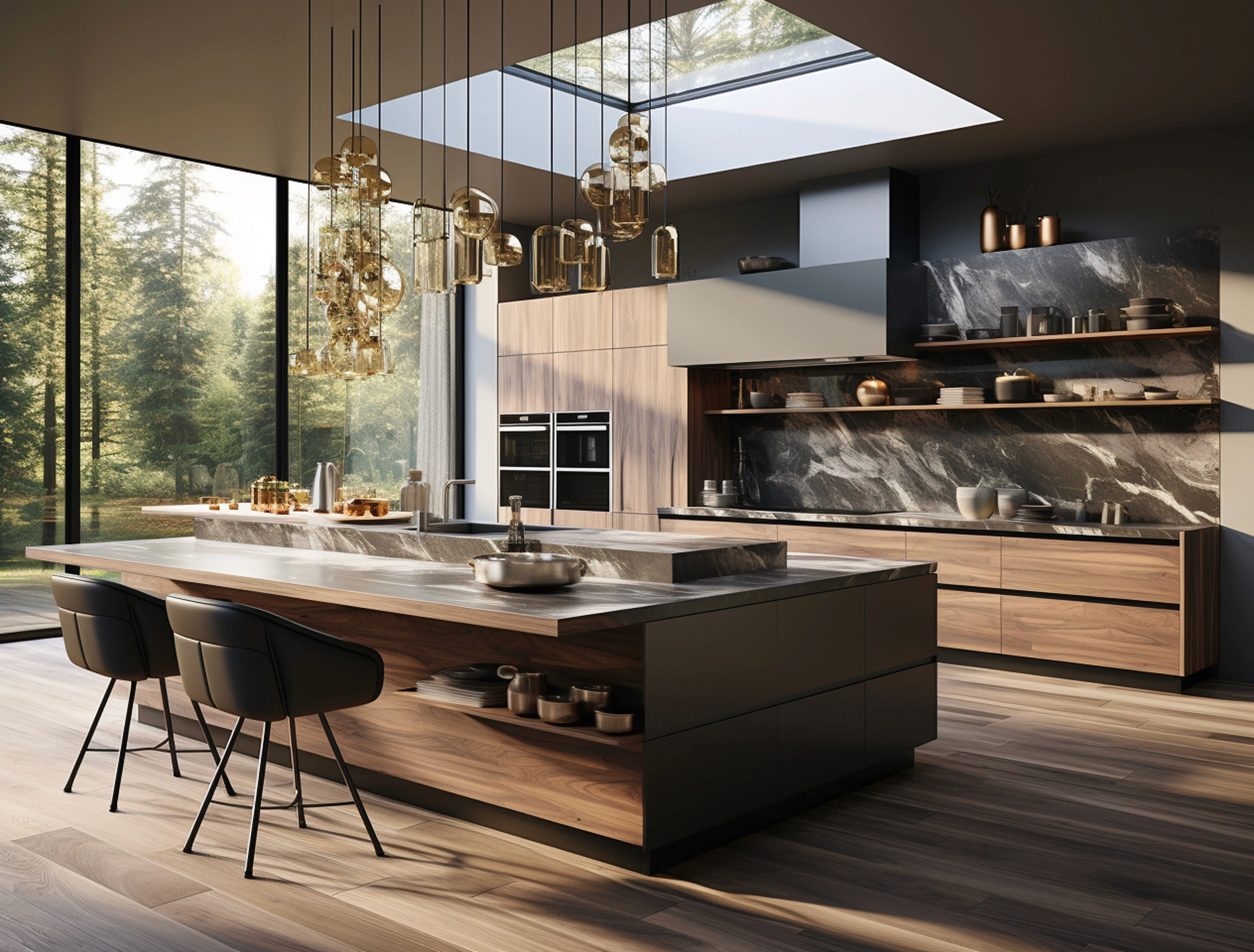 Modern kitchen with premium finishes and lighting