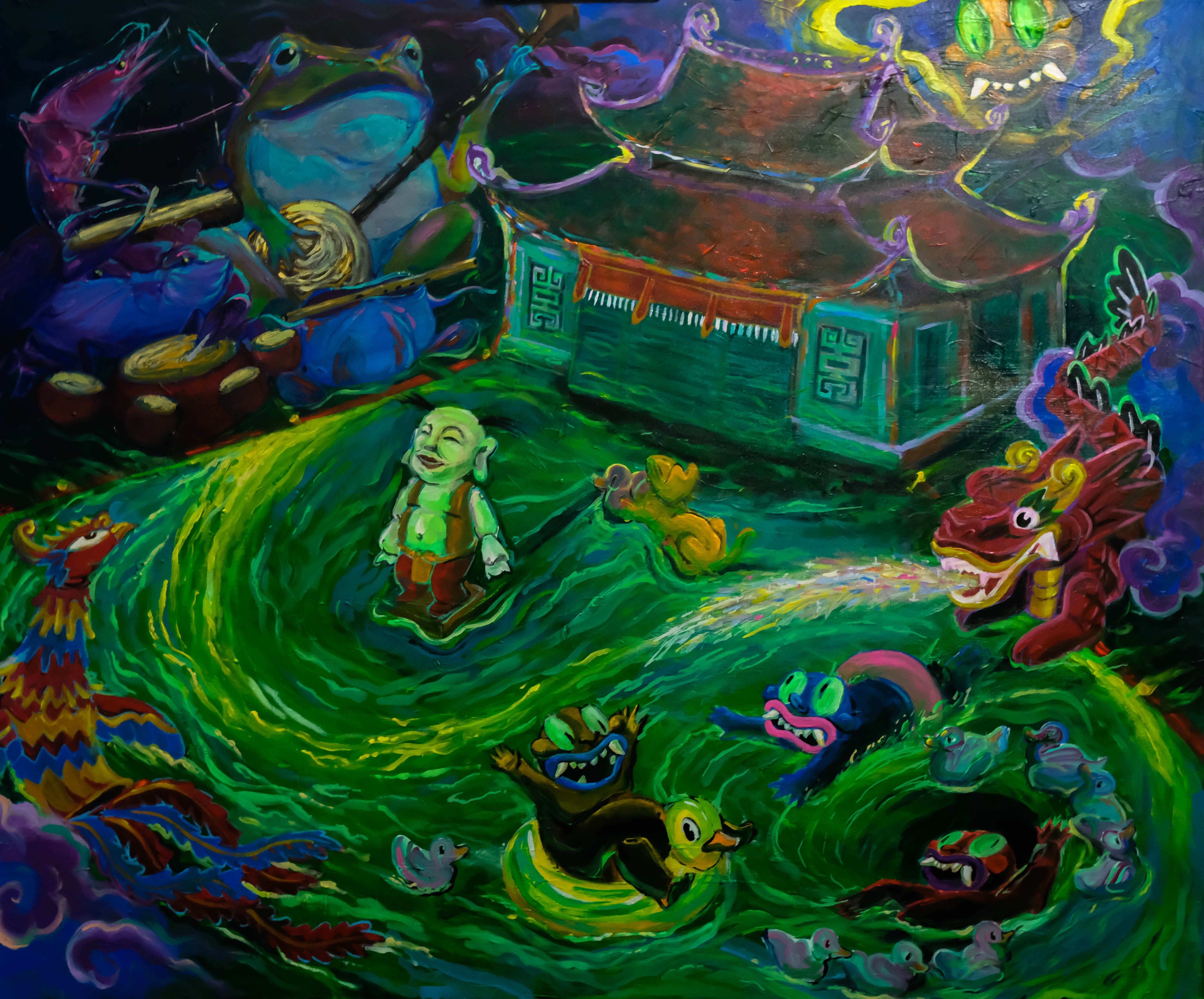 premium art poster and canvas prints, with originals available, from QART , of the artwork " The Moonlit Feast Not Yet Over "