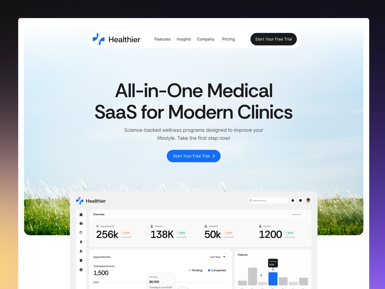 Heallthier — 现代专业 SaaS 产品官网设计灵感