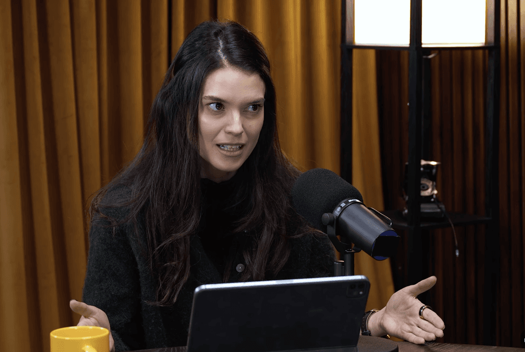 Sarah Ann Macklin talking on podcast