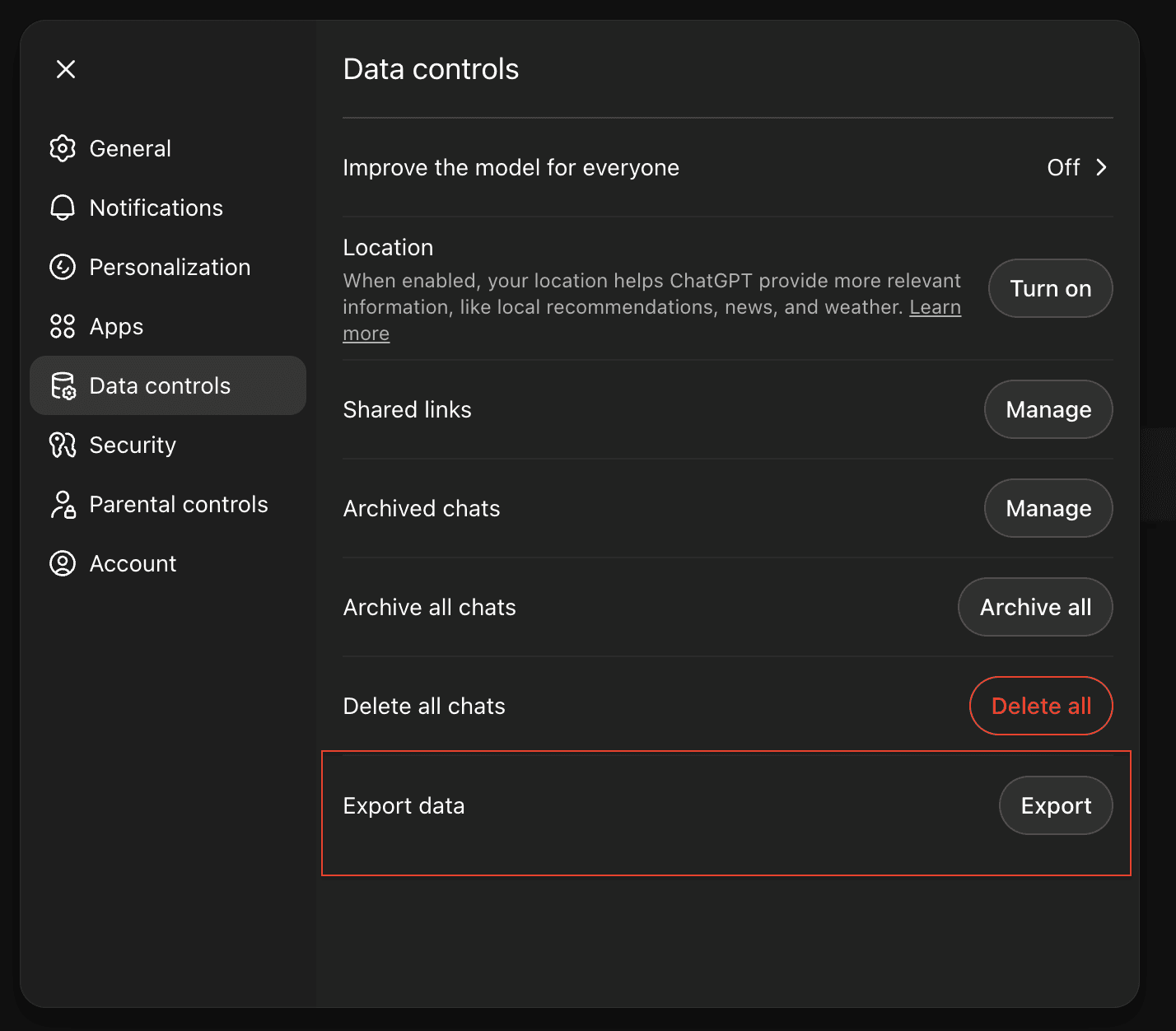 ChatGPT Settings Page