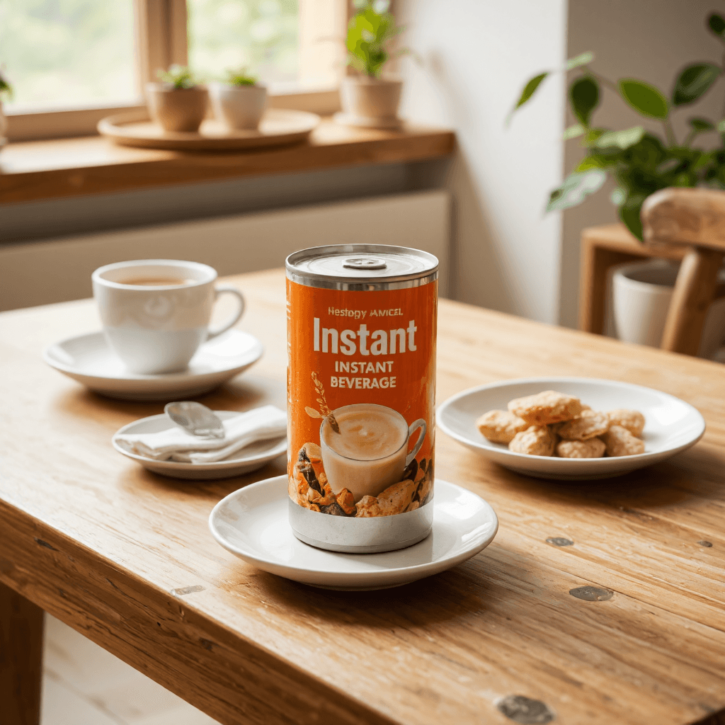 product photography of canister of instant beverage