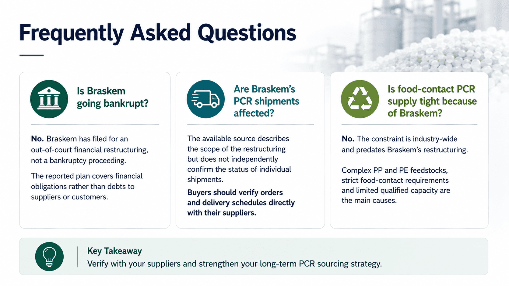 FAQ on Braskem's restructuring and its effect on food-contact PCR supply