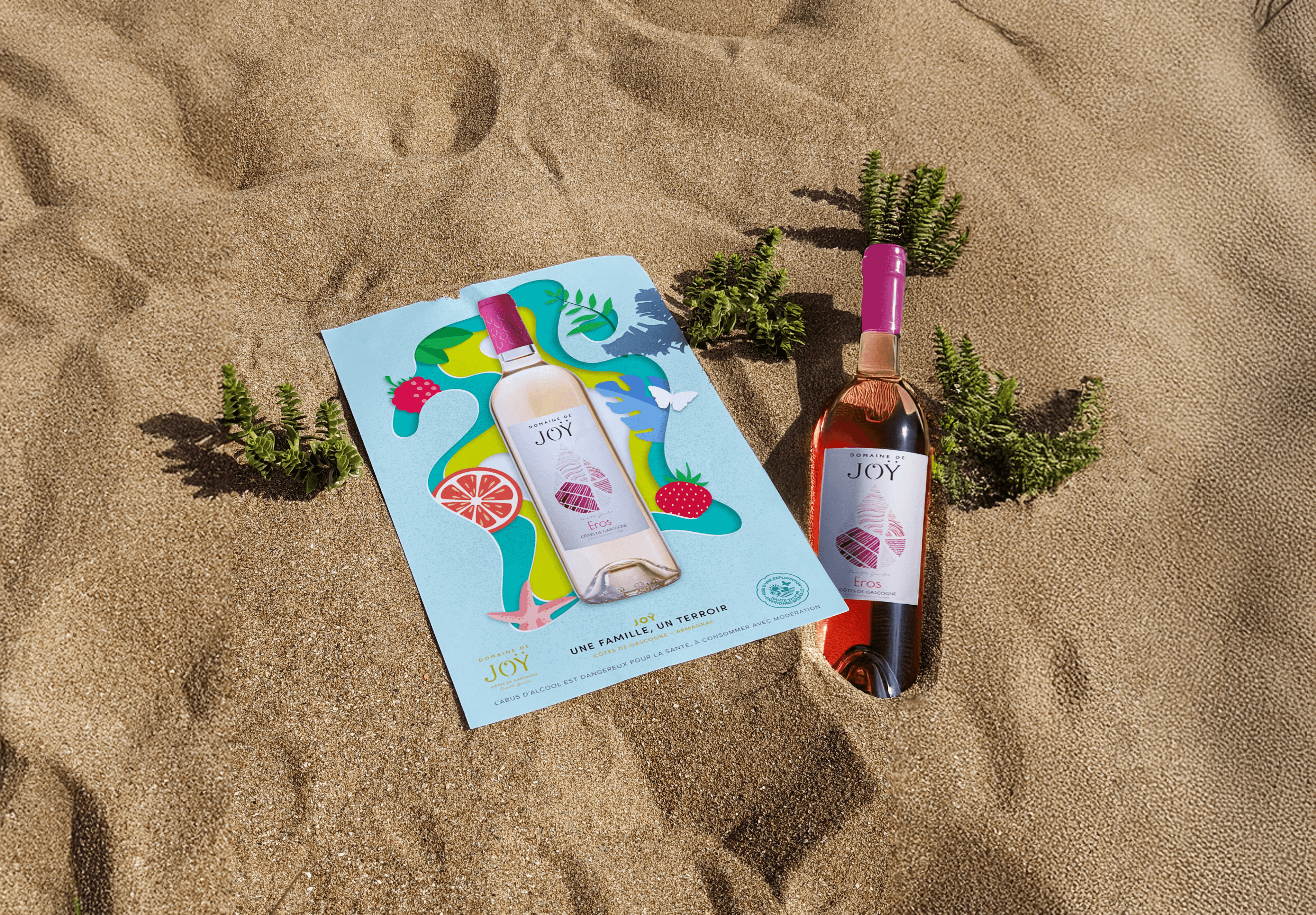 Affiche publicitaire illustrée pour le vin rosé Eros