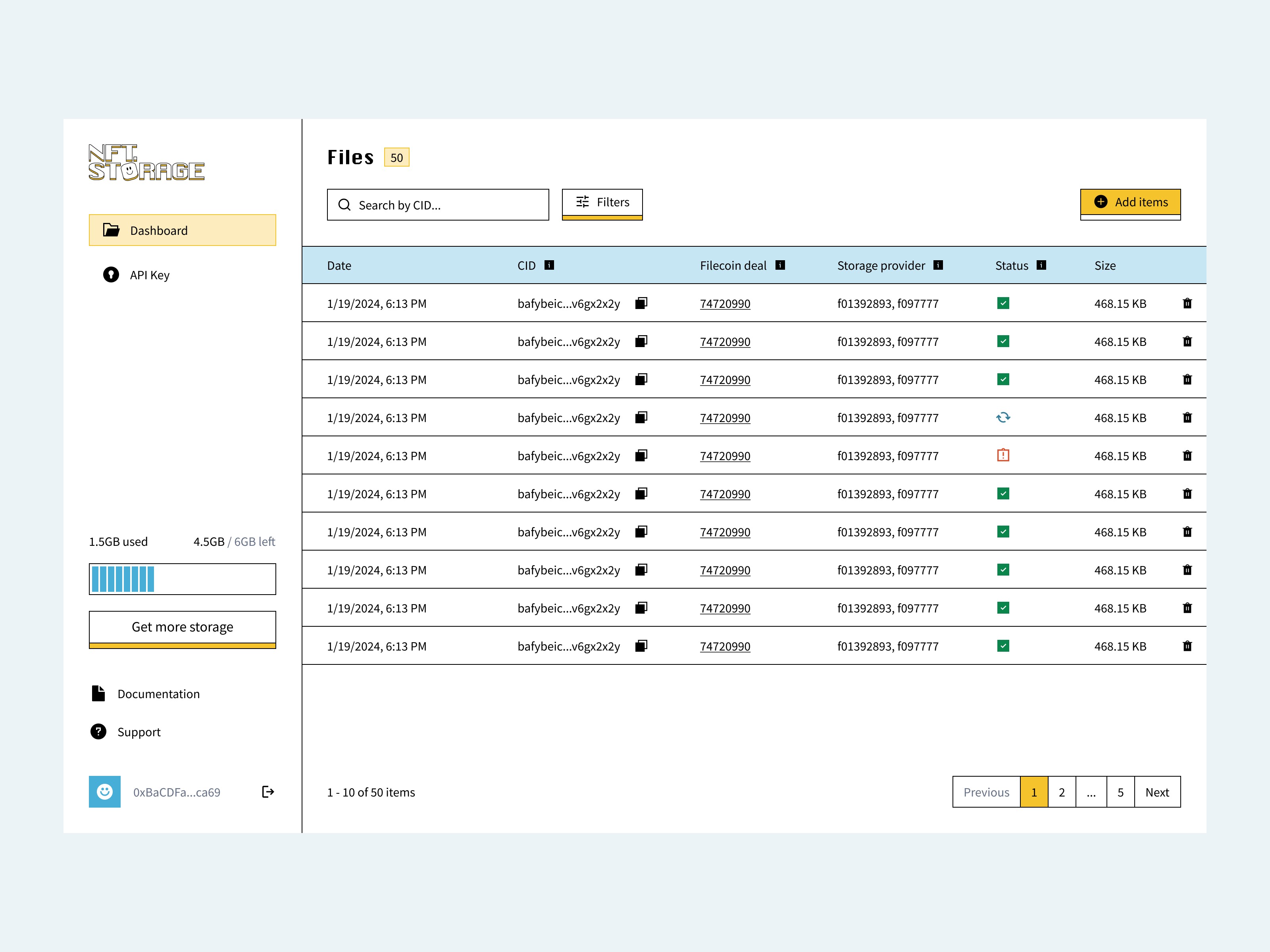 NFT Storage Dashboard UX Design web3