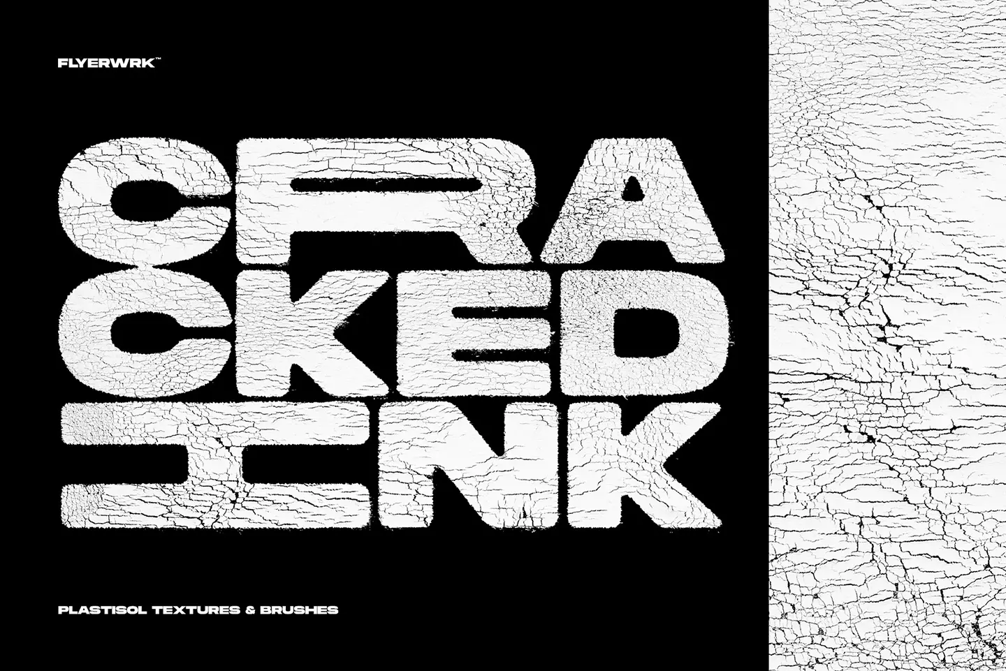 Cracked plastisol ink texture typography preview showing distressed screen printed ink cracks