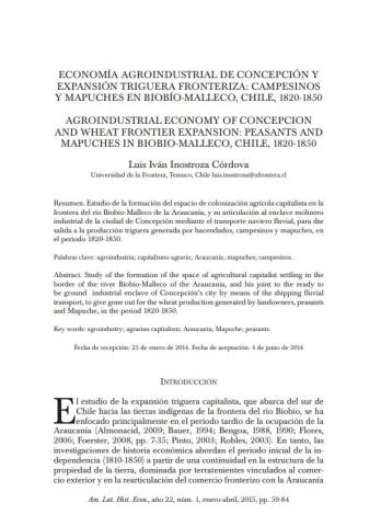 Economía agroindustrial de Concepción y expansión triguera fronteriza: campesinos y mapuches en Biobío-Malleco, Chile, 1820-1850