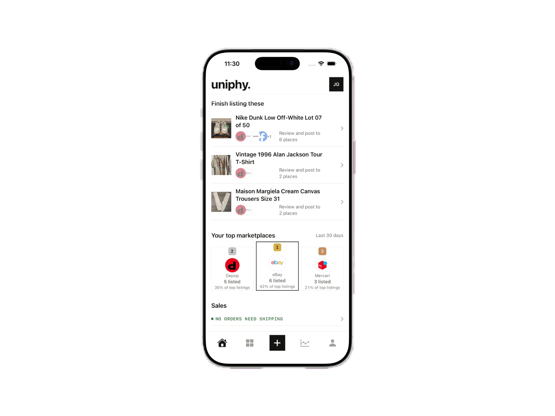 Uniphy app dashboard on iPhone